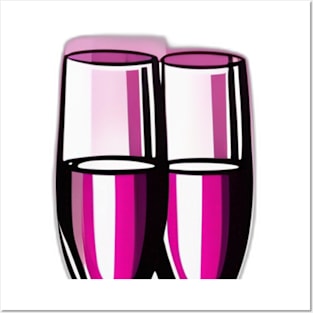 Toast to Elegance: Pink Champagne Glasses Illustration No. 971 Posters and Art